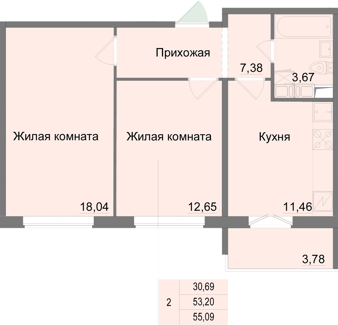 планировка квартиры 55 м2